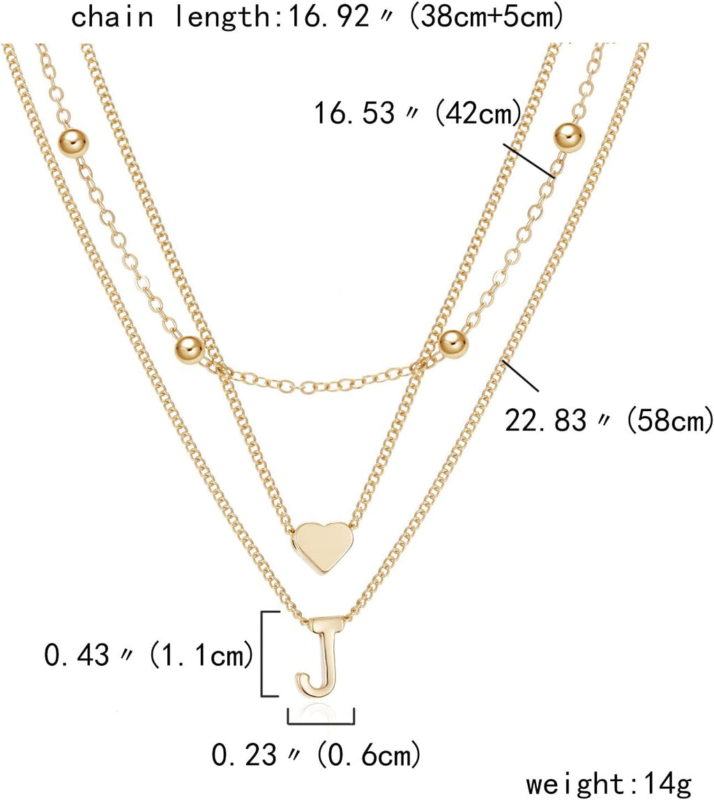 Dainty Gold Layered Initial Necklaces for Women, Simple Cute Heart Bead Letter Pendant Choker Necklace (Gold J)
