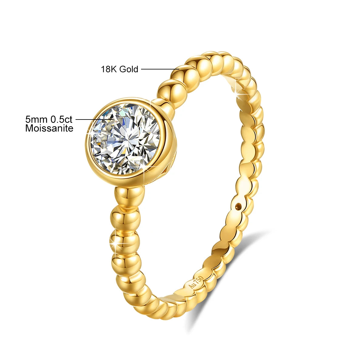 Trendy 18K Gold 0.5Ct Moissanite Ring/Stud Earrings/Round Necklace Pendant Daily Wear Wedding Party Jewelry Set for Women Bridal