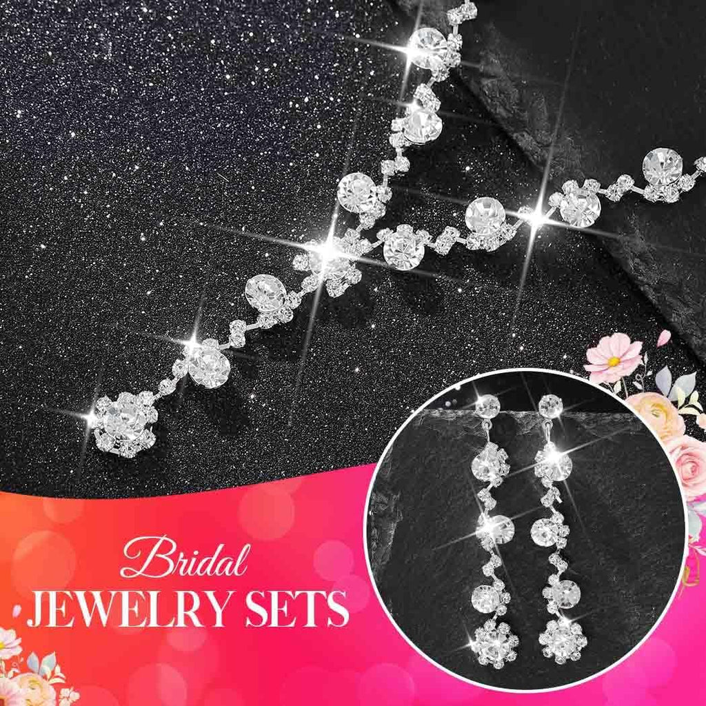 Silver Wedding Jewelry Sets Rhinestone Necklace Earrings Bracelet Set Prom Formal Costume Jewelry for Women and Brides