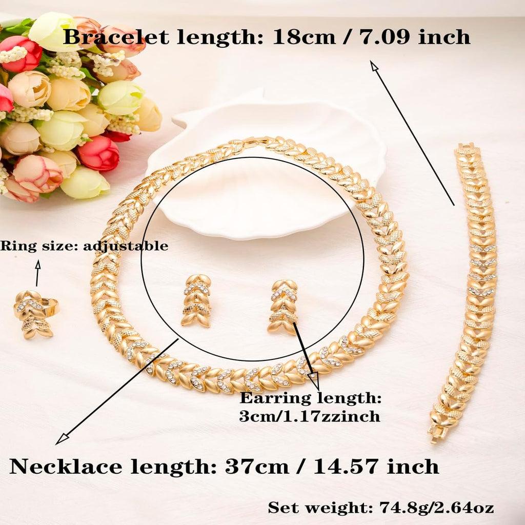 Fashion Crystal Jewelry Set Gold Plated Jewelry Weddings Dubai Gold Necklace Earrings Set Gift