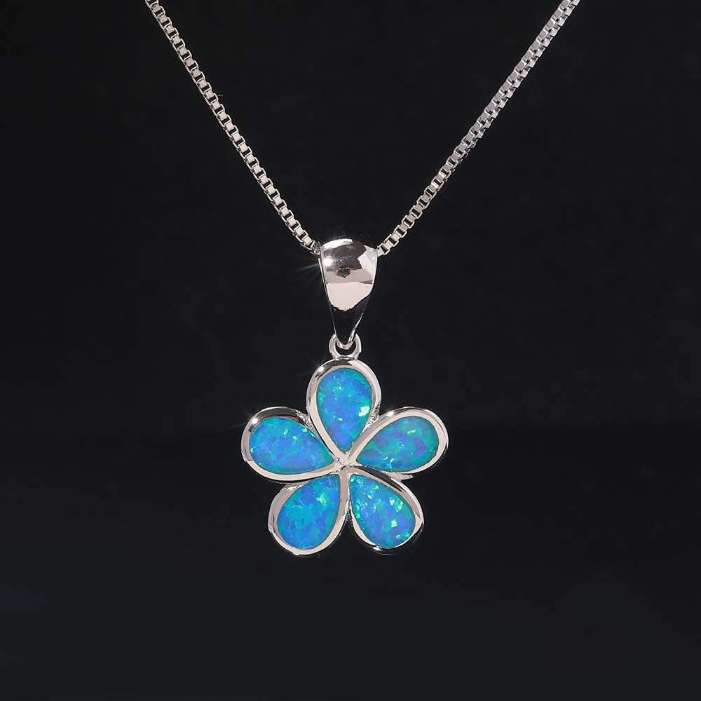 Opal Leaf/Flower Pendant Necklace for Women Silver Plated Jewelry Gift