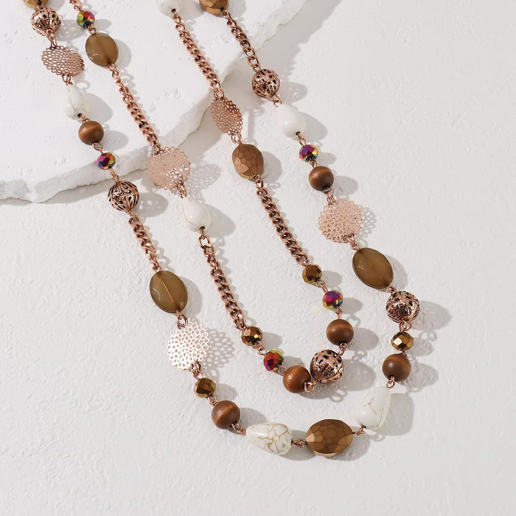 Long Necklaces for Women Trendy, Boho Layered Crystal Beaded Collar Necklaces for Women, Fashion Statement Necklaces Jewelry