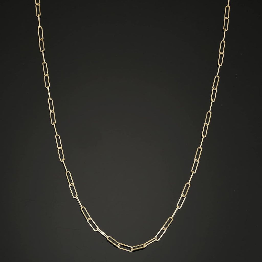 Solid 14K Yellow Gold 2 Mm Capsule Paper Clip Link Chain Necklace | Made in Italy