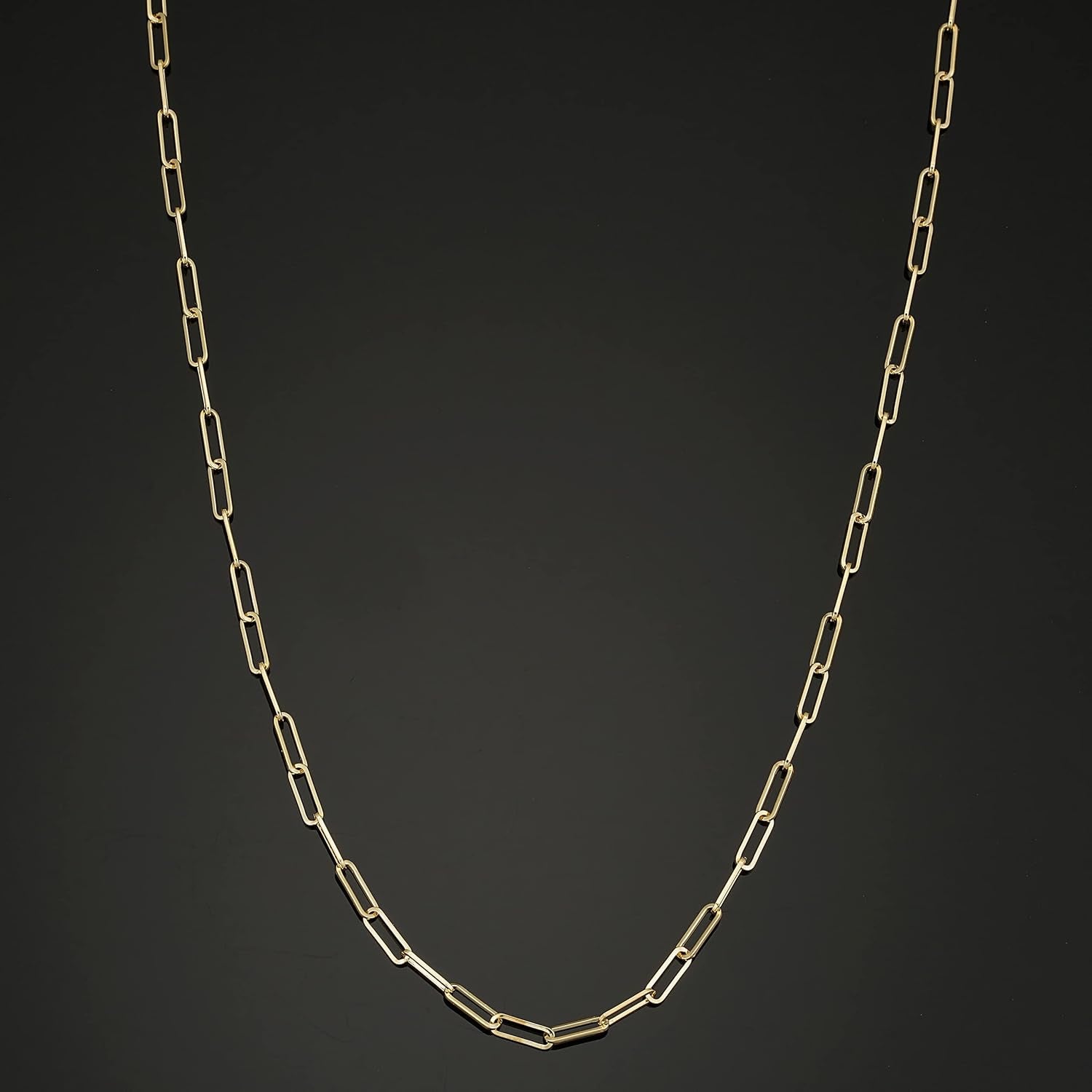 Solid 14K Yellow Gold 2 Mm Capsule Paper Clip Link Chain Necklace | Made in Italy