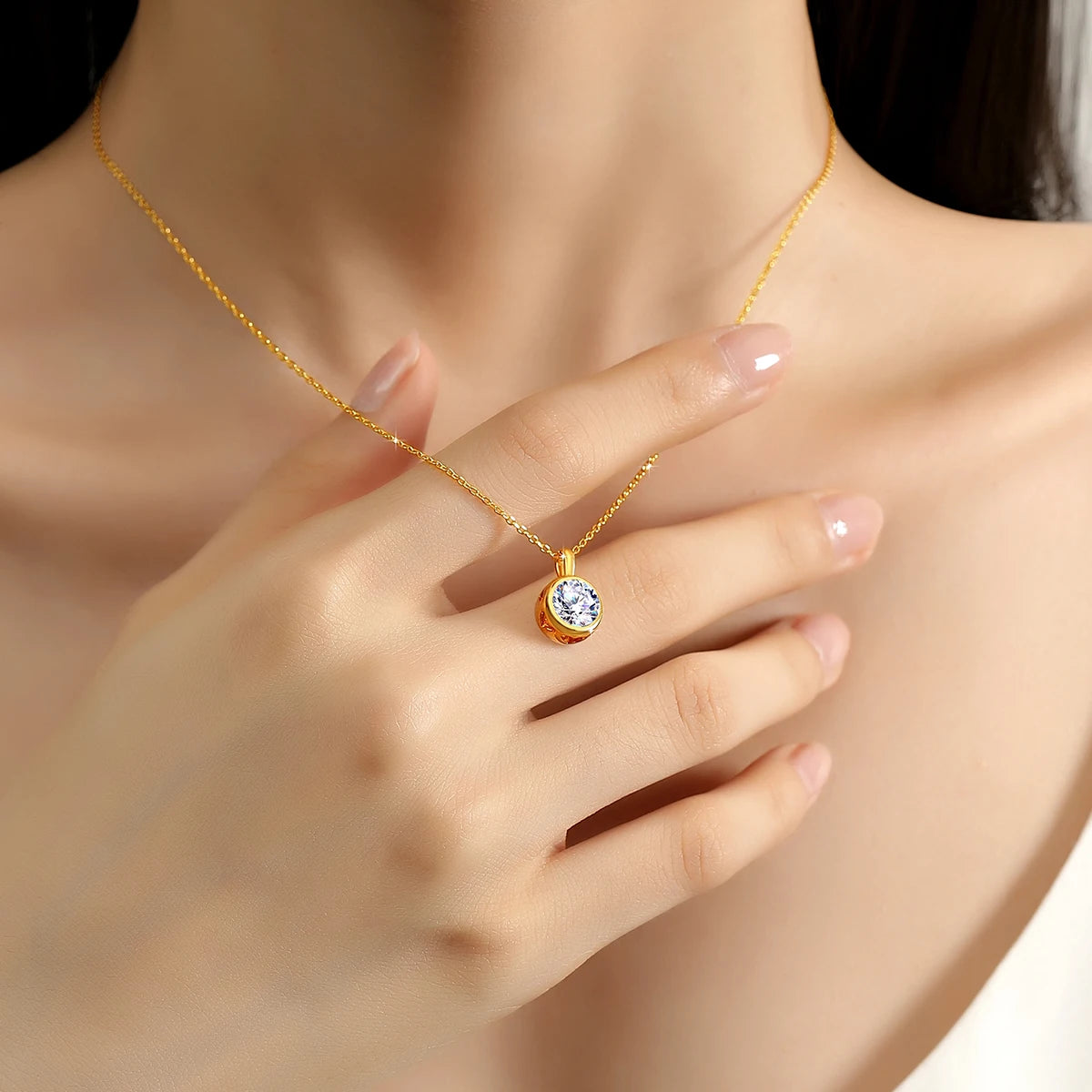 Trendy 18K Gold 0.5Ct Moissanite Ring/Stud Earrings/Round Necklace Pendant Daily Wear Wedding Party Jewelry Set for Women Bridal