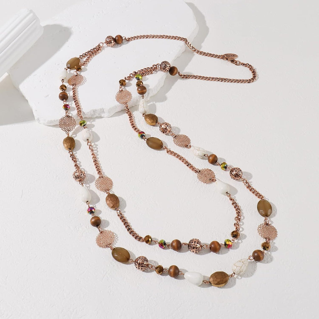Long Necklaces for Women Trendy, Boho Layered Crystal Beaded Collar Necklaces for Women, Fashion Statement Necklaces Jewelry