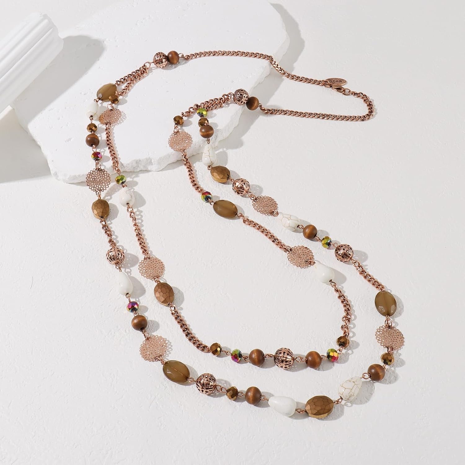 Long Necklaces for Women Trendy, Boho Layered Crystal Beaded Collar Necklaces for Women, Fashion Statement Necklaces Jewelry