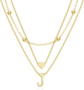 Dainty Gold Layered Initial Necklaces for Women, Simple Cute Heart Bead Letter Pendant Choker Necklace (Gold J)