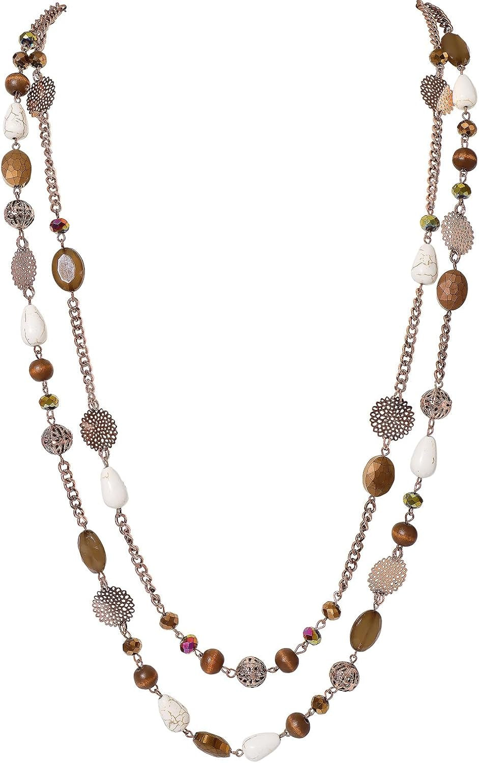Long Necklaces for Women Trendy, Boho Layered Crystal Beaded Collar Necklaces for Women, Fashion Statement Necklaces Jewelry