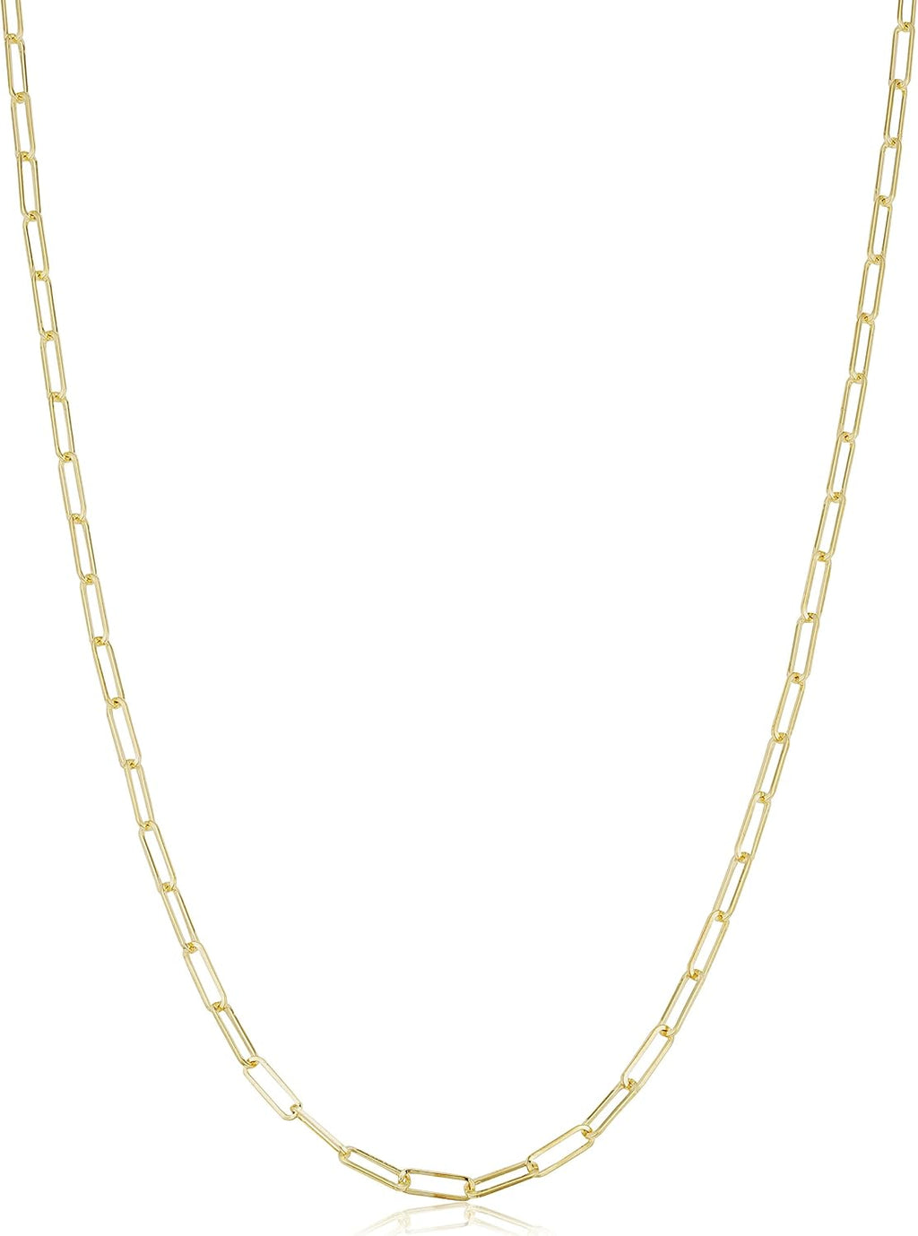 Solid 14K Yellow Gold 2 Mm Capsule Paper Clip Link Chain Necklace | Made in Italy