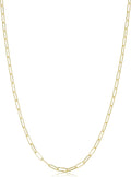Solid 14K Yellow Gold 2 Mm Capsule Paper Clip Link Chain Necklace | Made in Italy