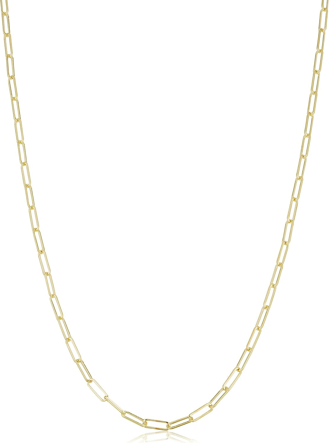 Solid 14K Yellow Gold 2 Mm Capsule Paper Clip Link Chain Necklace | Made in Italy