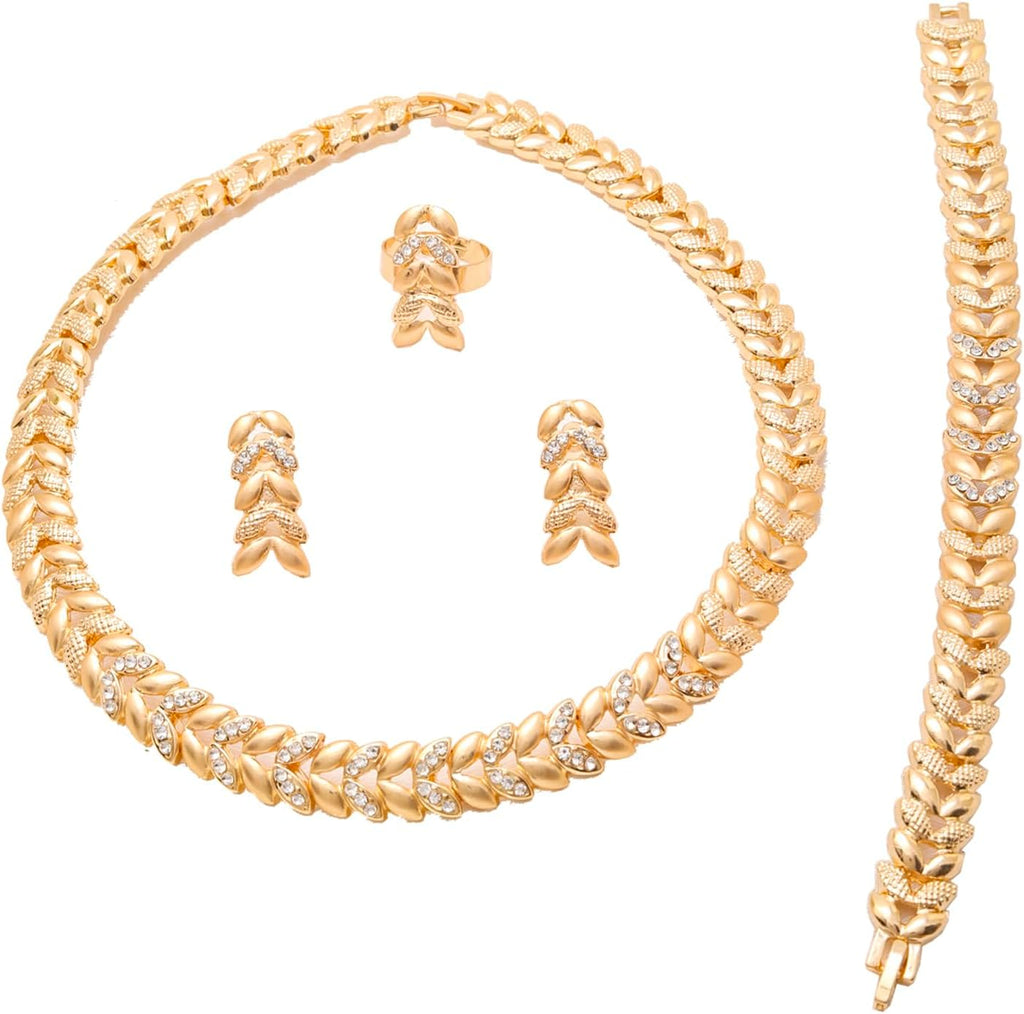 Fashion Crystal Jewelry Set Gold Plated Jewelry Weddings Dubai Gold Necklace Earrings Set Gift