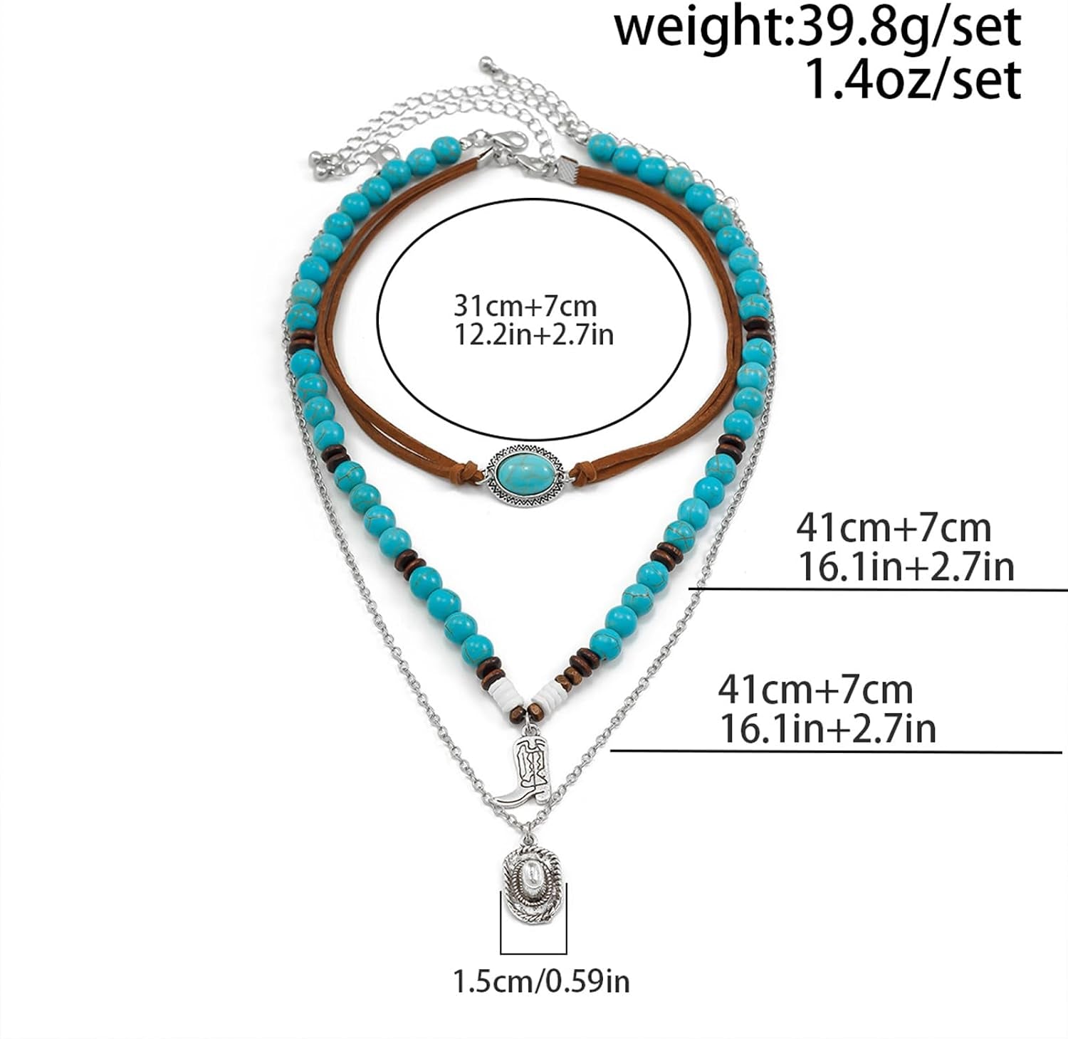 Layered Western Necklaces for Women Turquoise Beaded Choker Necklace Silver Boho Cowgirl Necklace Long Y Shape Western Country Necklace Bull Head Pendant Necklace Evil Eye Necklace Country Concert Jewelry