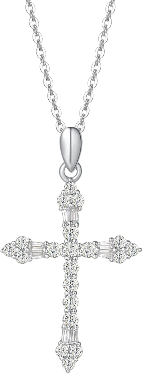 Cross Necklace for Women Sterling Silver Cubic Zirconia Twisted Cross Infinity Open Loop Pendant Gift for Women, 18" Extender