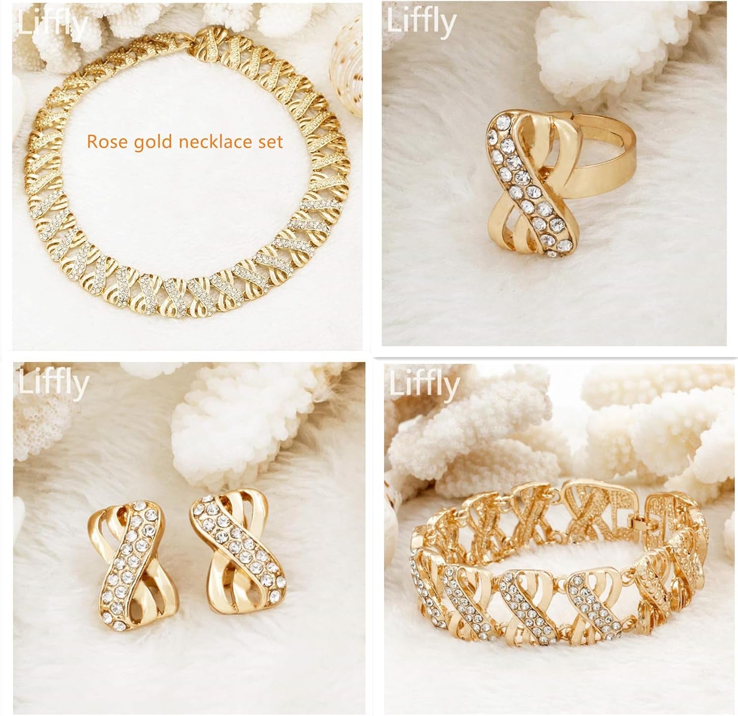 Fashion Crystal Jewelry Set Gold Plated Jewelry Weddings Dubai Gold Necklace Earrings Set Gift