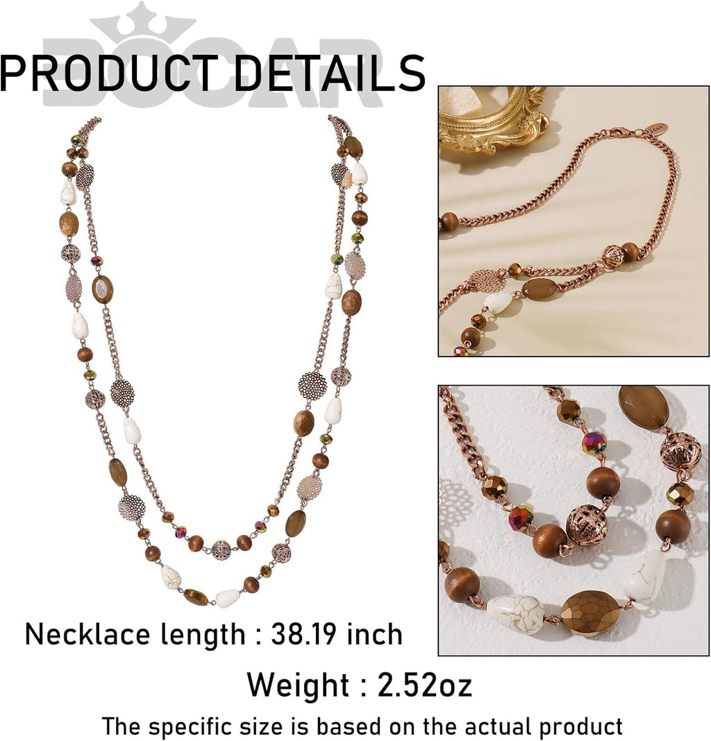 Long Necklaces for Women Trendy, Boho Layered Crystal Beaded Collar Necklaces for Women, Fashion Statement Necklaces Jewelry