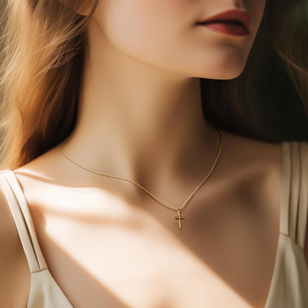 14K Gold Cross Necklaces for Women Gold Cross Chain Minimalist Pendant Small Necklace for Women Jewelry