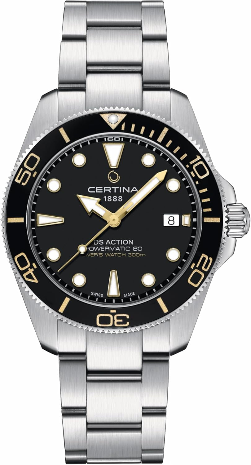 , Mens, DS Action Gent, 40.5, Mm, Steel, Automatic, Powermatic 80, Nivachron, Date, Watch, Black, Steel, C0484071105101