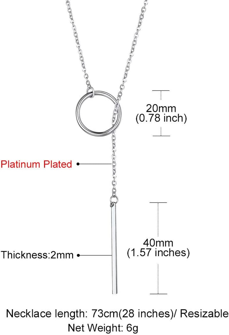 Bar Long Necklace Lariat Open Circle Y Pendants, Simple Minimalist Choker Collarbone Chain Charms Jewelry -Silver Color