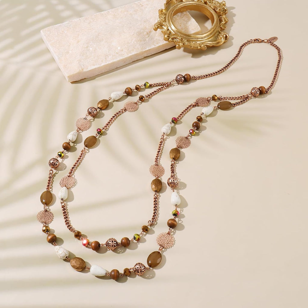 Long Necklaces for Women Trendy, Boho Layered Crystal Beaded Collar Necklaces for Women, Fashion Statement Necklaces Jewelry