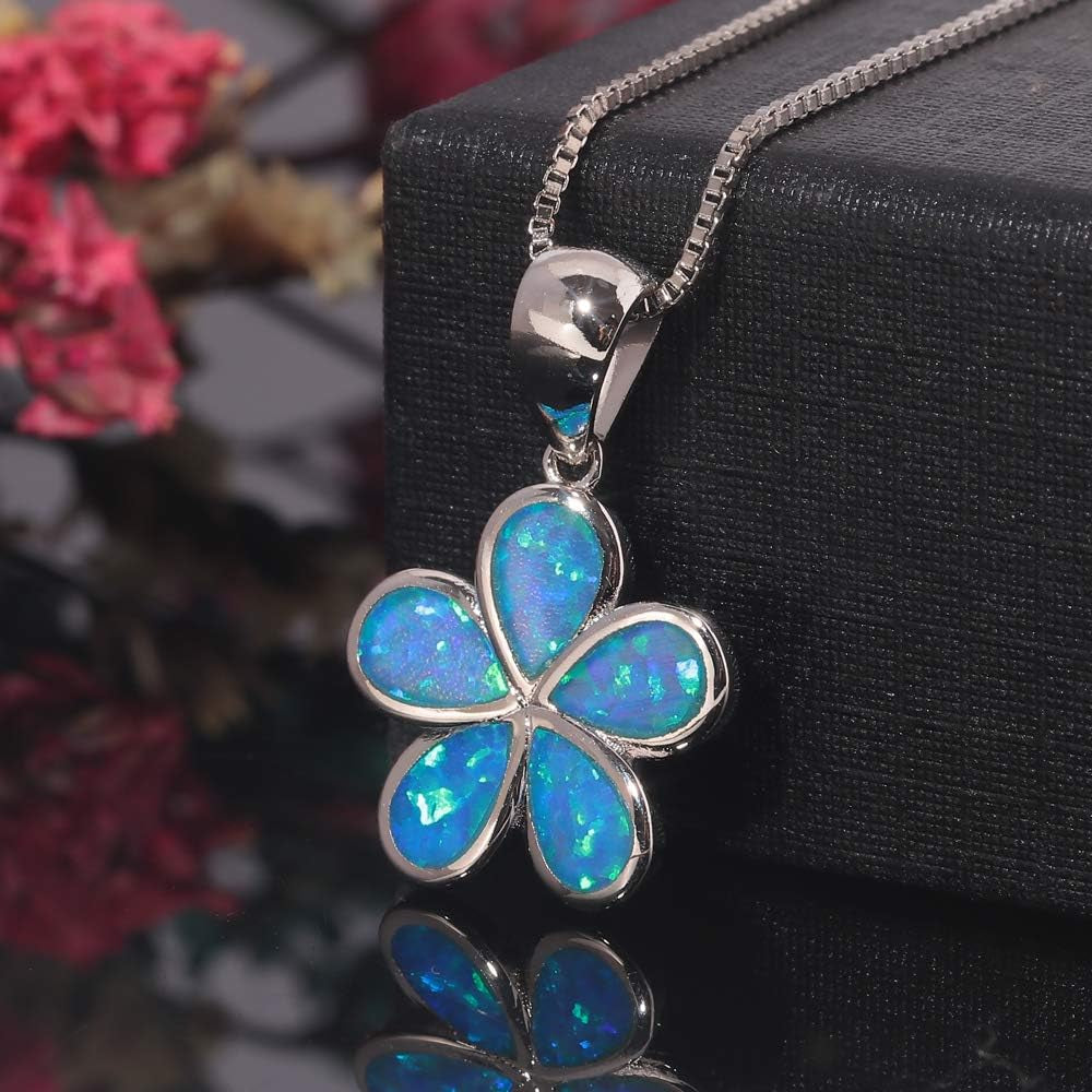 Opal Leaf/Flower Pendant Necklace for Women Silver Plated Jewelry Gift