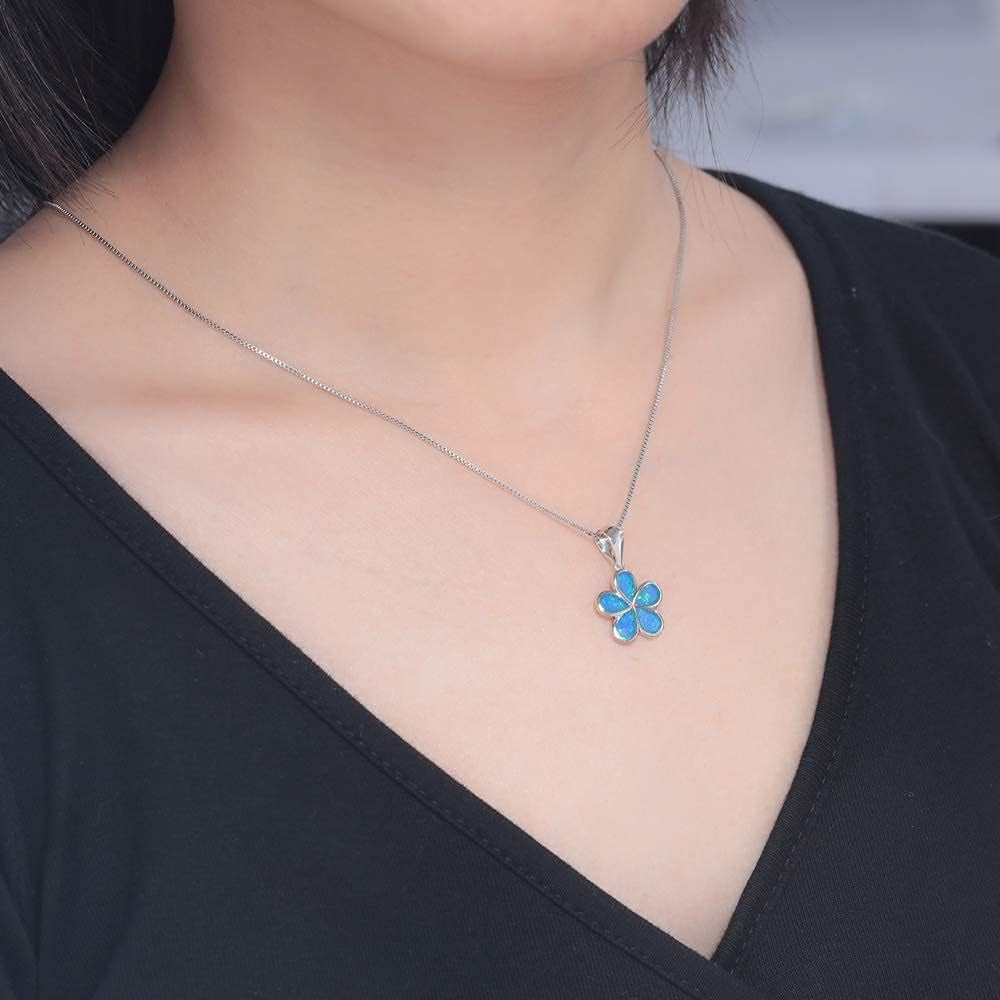 Opal Leaf/Flower Pendant Necklace for Women Silver Plated Jewelry Gift