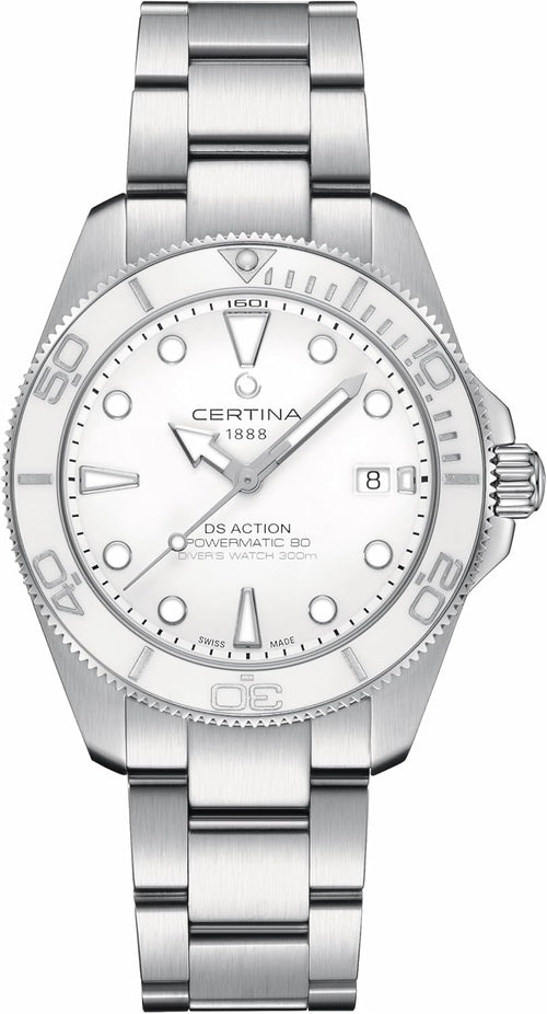 , Mens, DS Action Gent, 40.5, Mm, Steel, Automatic, Powermatic 80, Nivachron, Date, Watch, White, Steel, C0484071101100