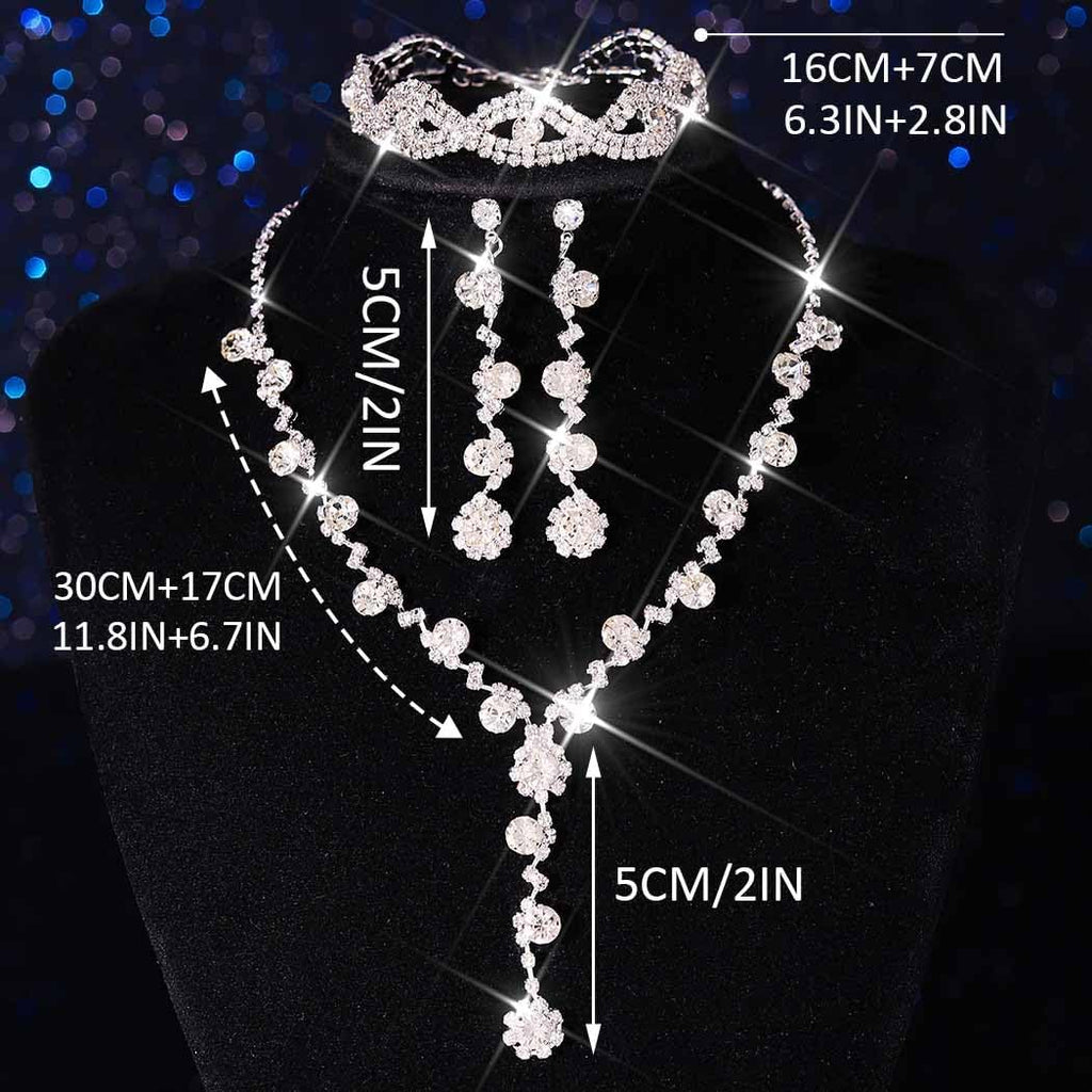 Silver Wedding Jewelry Sets Rhinestone Necklace Earrings Bracelet Set Prom Formal Costume Jewelry for Women and Brides