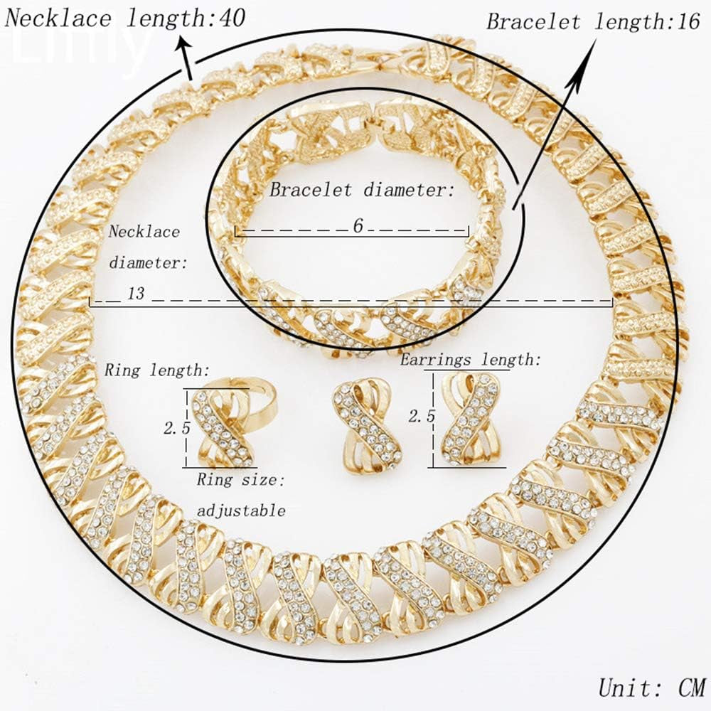 Fashion Crystal Jewelry Set Gold Plated Jewelry Weddings Dubai Gold Necklace Earrings Set Gift