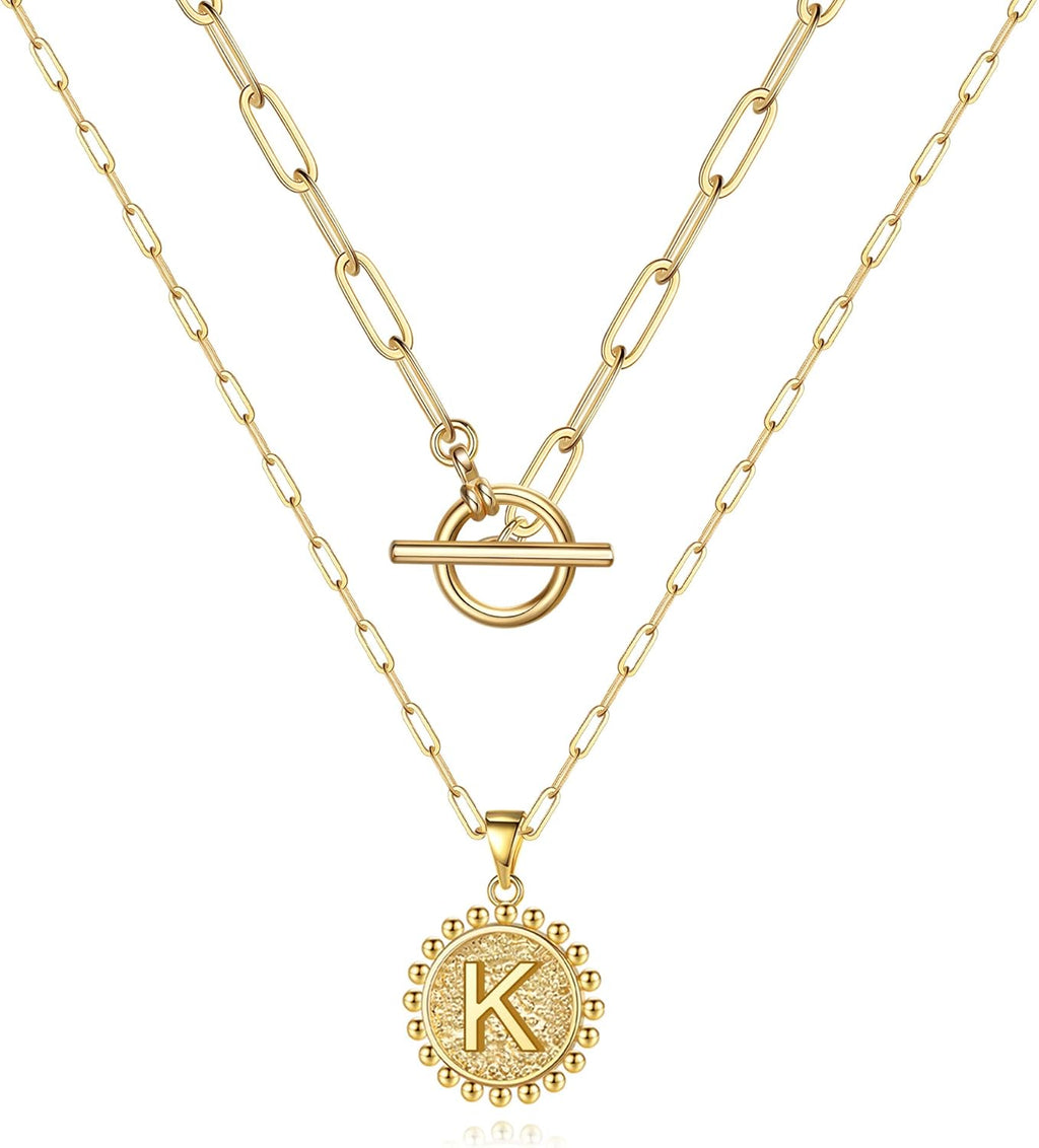 Gold Layered Necklace for Women - 14K Gold Plated Necklace Dainty Layered Necklace Set Initial Necklace Gold Necklace for Women Letter K Necklaces Gold Jewelry for Women