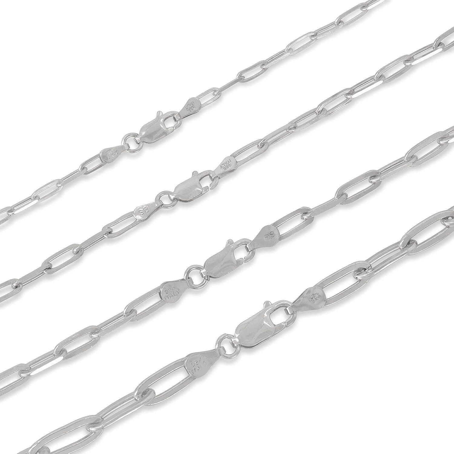 Pori Jewelry Sterling Silver Paperclip Chain Necklaces in 3Mm, 3.5Mm, 4Mm, and 6Mm Sizes, Available in Lengths 16"-36"
