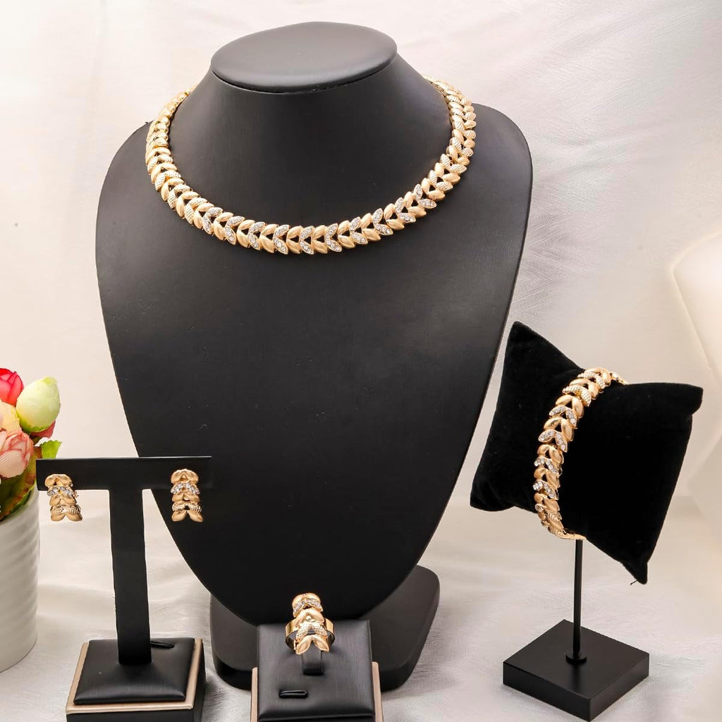 Fashion Crystal Jewelry Set Gold Plated Jewelry Weddings Dubai Gold Necklace Earrings Set Gift