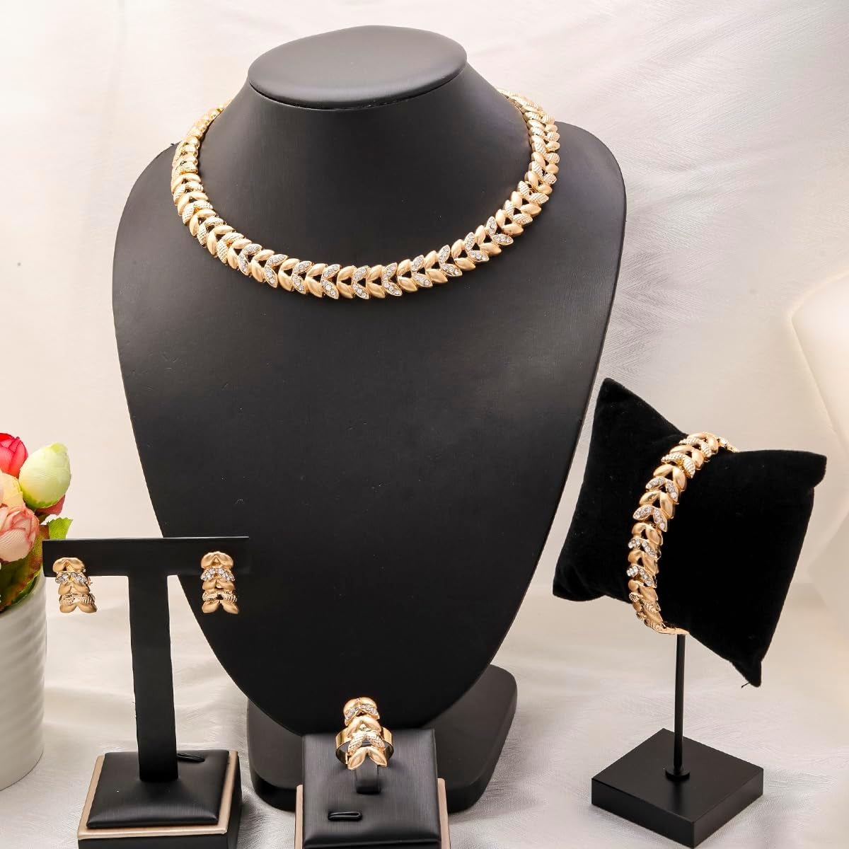 Fashion Crystal Jewelry Set Gold Plated Jewelry Weddings Dubai Gold Necklace Earrings Set Gift
