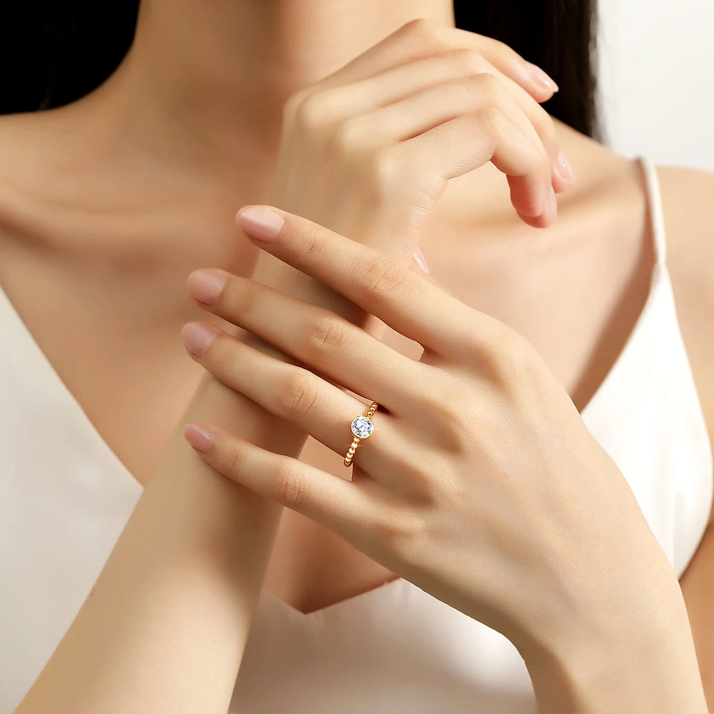 Trendy 18K Gold 0.5Ct Moissanite Ring/Stud Earrings/Round Necklace Pendant Daily Wear Wedding Party Jewelry Set for Women Bridal