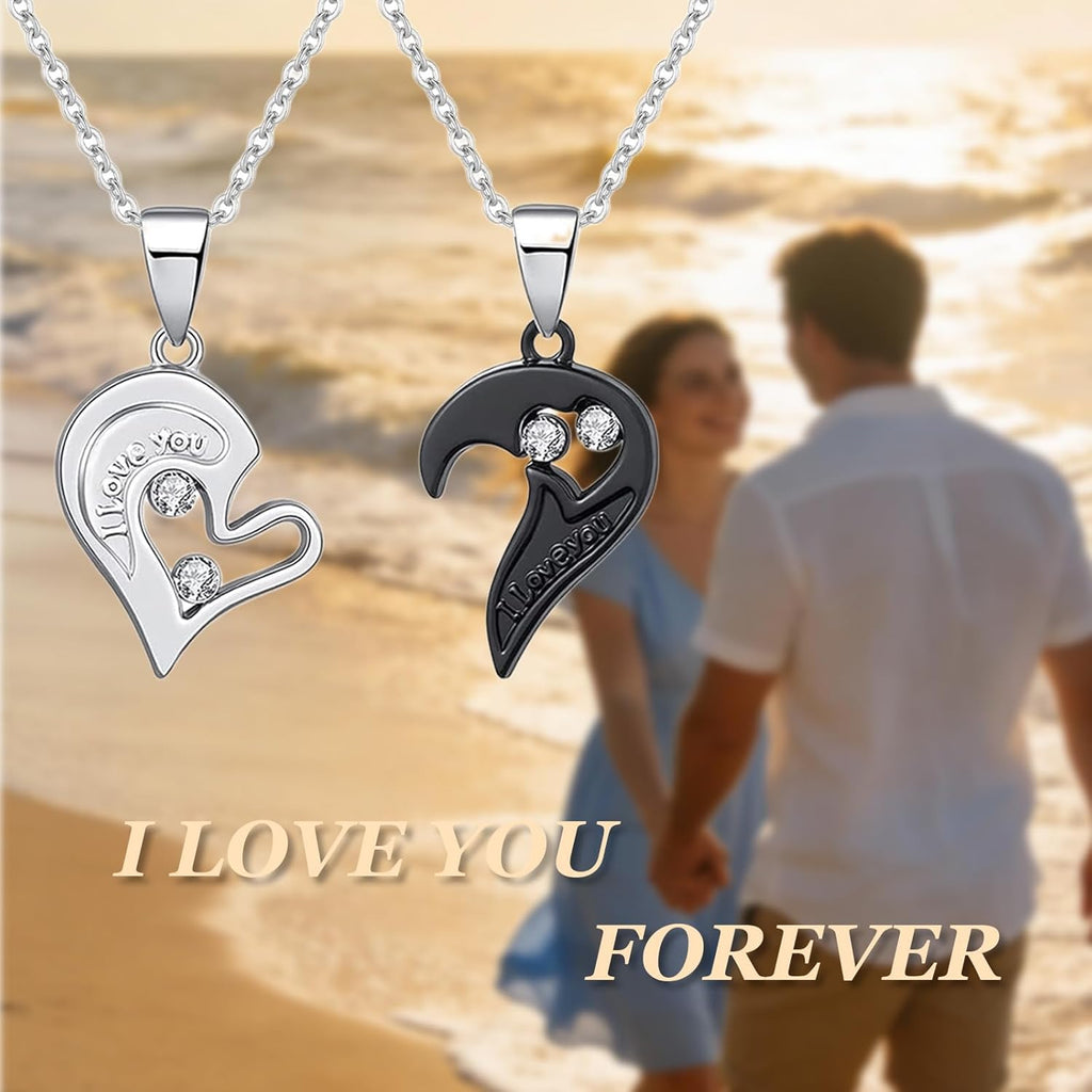 4Pcs Heart Necklaces for Women Couples Necklace Bracelets Matching Set for Couples Jewelry Gifts Pendant Matching Necklace Valentines Day Gifts for Her Girlfriend Valentines Accessories