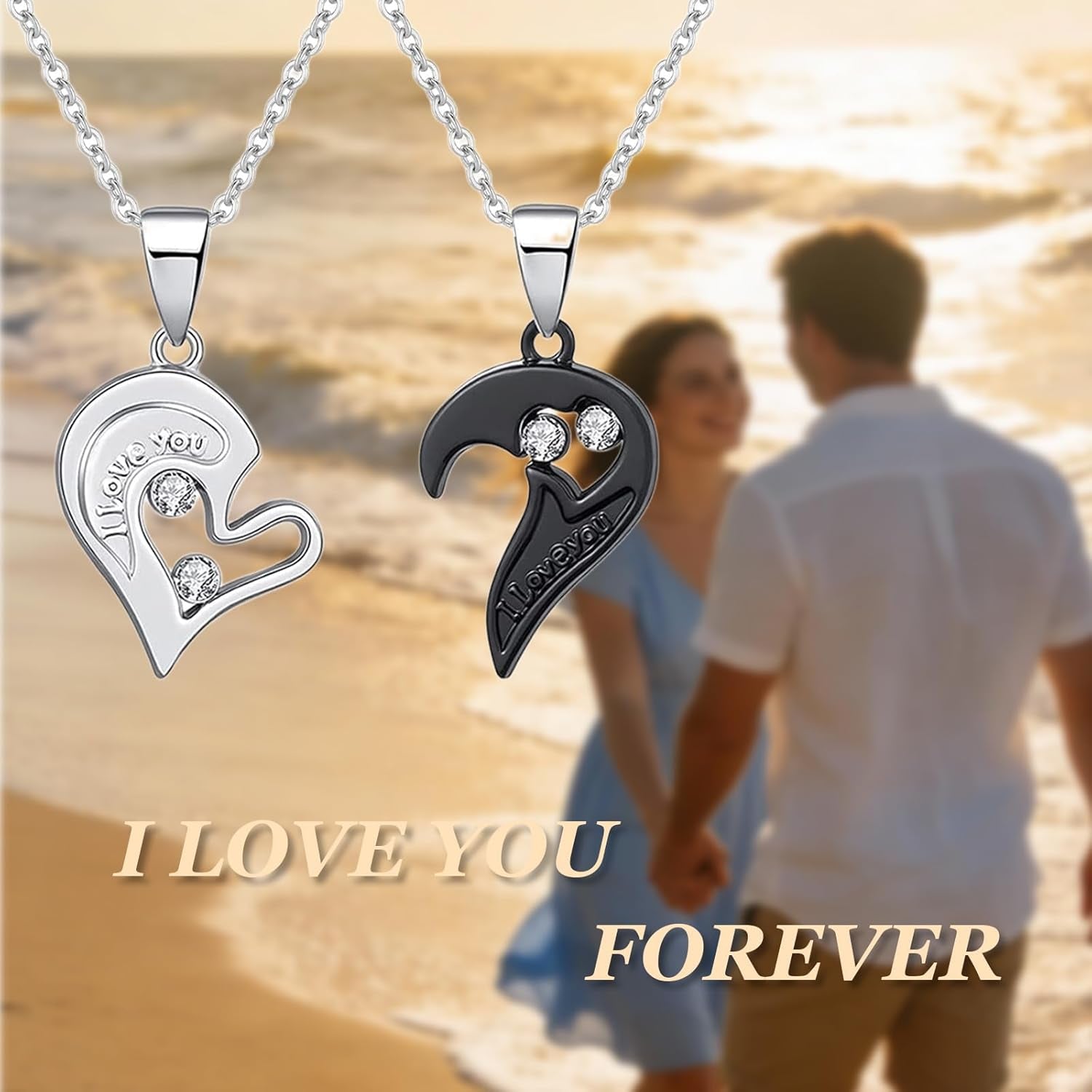 4Pcs Heart Necklaces for Women Couples Necklace Bracelets Matching Set for Couples Jewelry Gifts Pendant Matching Necklace Valentines Day Gifts for Her Girlfriend Valentines Accessories