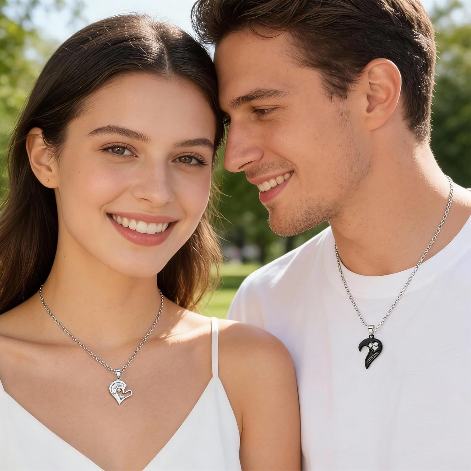 4Pcs Heart Necklaces for Women Couples Necklace Bracelets Matching Set for Couples Jewelry Gifts Pendant Matching Necklace Valentines Day Gifts for Her Girlfriend Valentines Accessories