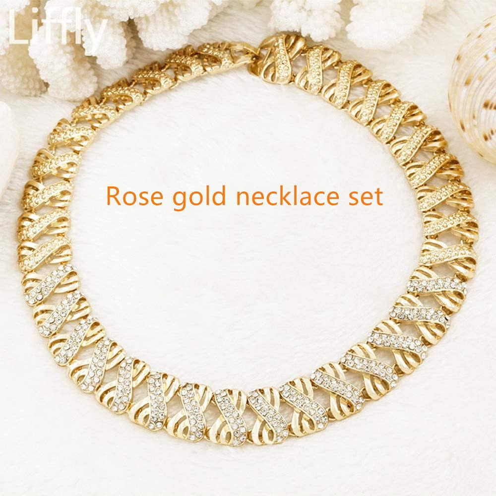 Fashion Crystal Jewelry Set Gold Plated Jewelry Weddings Dubai Gold Necklace Earrings Set Gift