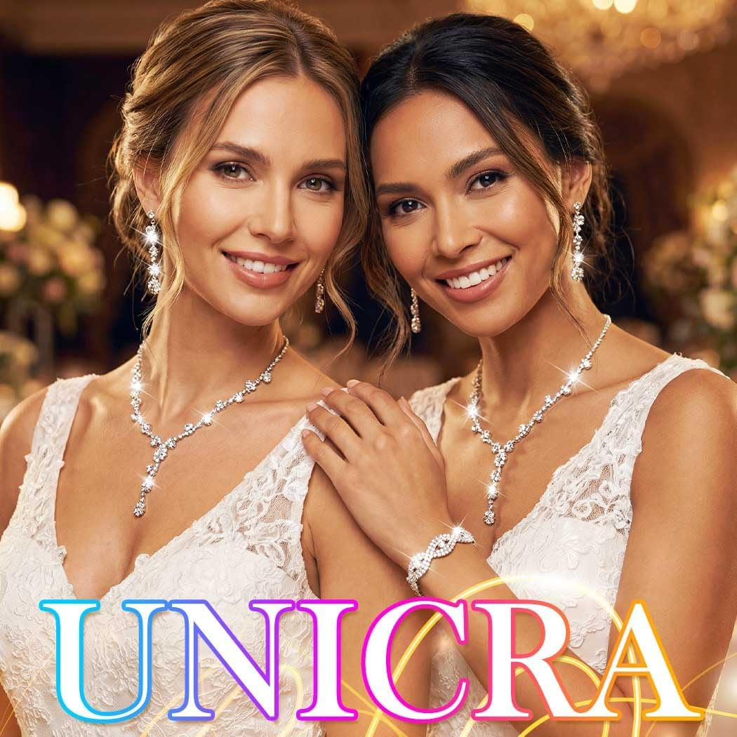 Silver Wedding Jewelry Sets Rhinestone Necklace Earrings Bracelet Set Prom Formal Costume Jewelry for Women and Brides