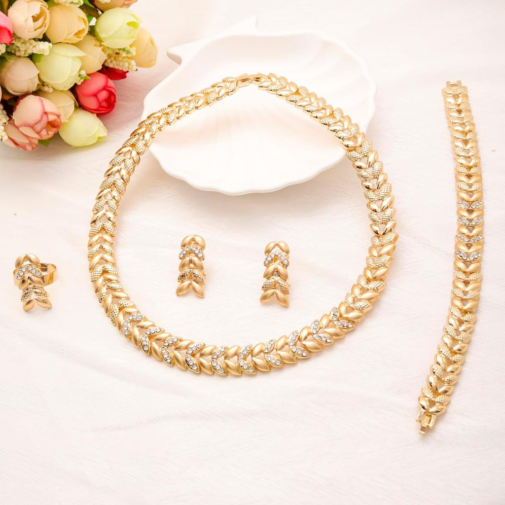 Fashion Crystal Jewelry Set Gold Plated Jewelry Weddings Dubai Gold Necklace Earrings Set Gift