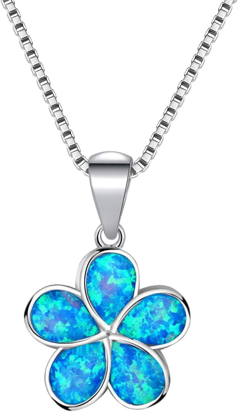 Opal Leaf/Flower Pendant Necklace for Women Silver Plated Jewelry Gift